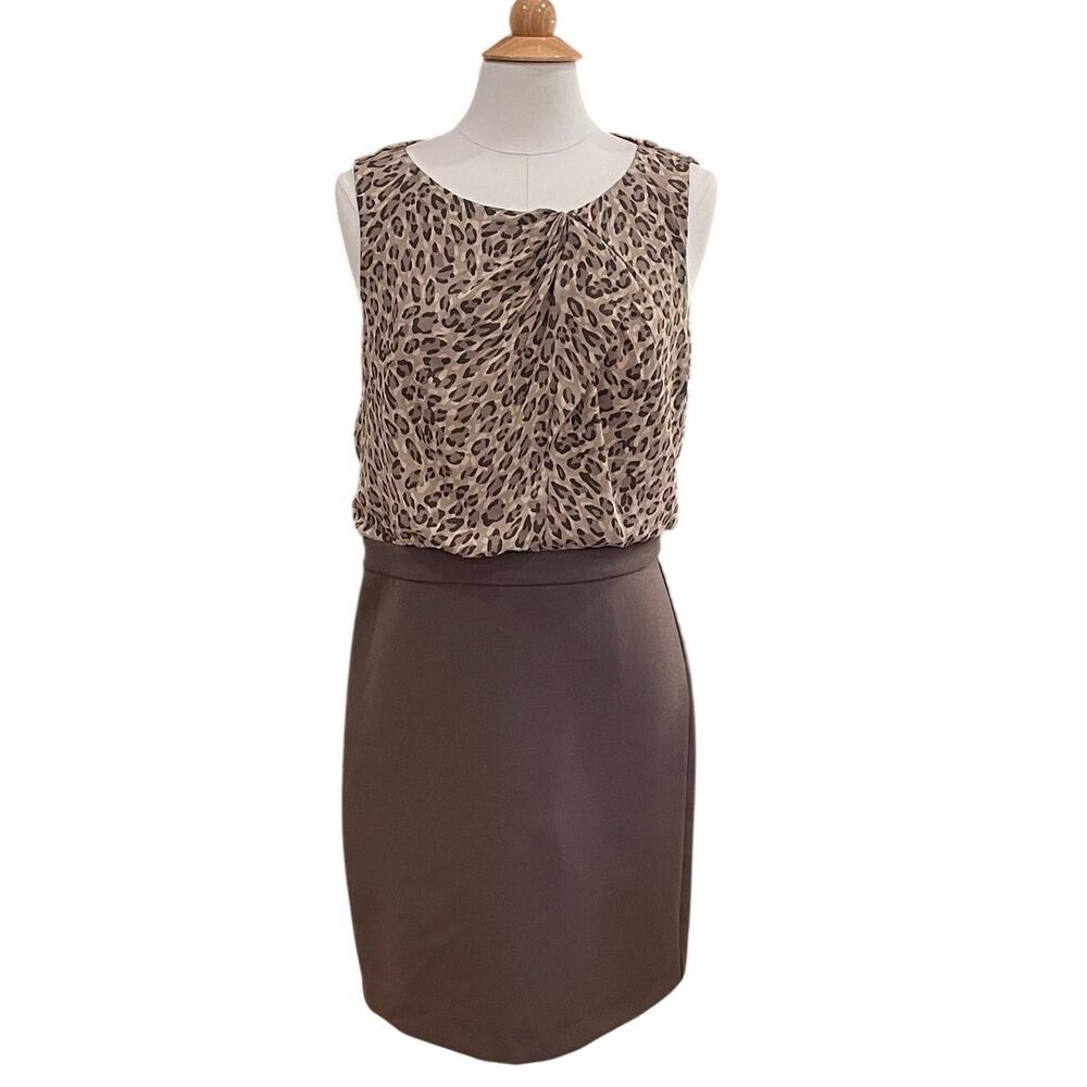 Ann Taylor LOFT Tan Animal Print Sleeveless Dress, Career, Minimalist, Size 10